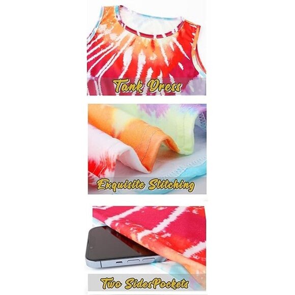 Summer Sundress Beach Floral Sleeveless Pockets Casual Loose Fit Tie Die XXL - Picture 3 of 5